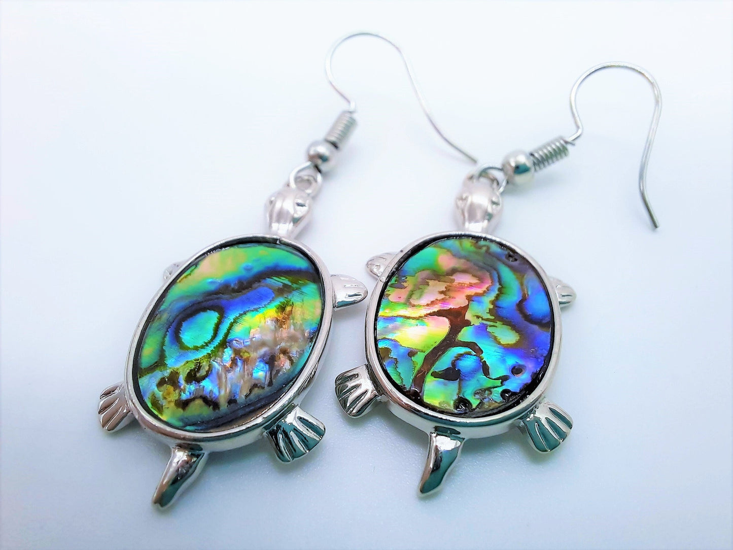 Abalone / Paua Seashell Sea Turtle Dangle Earrings