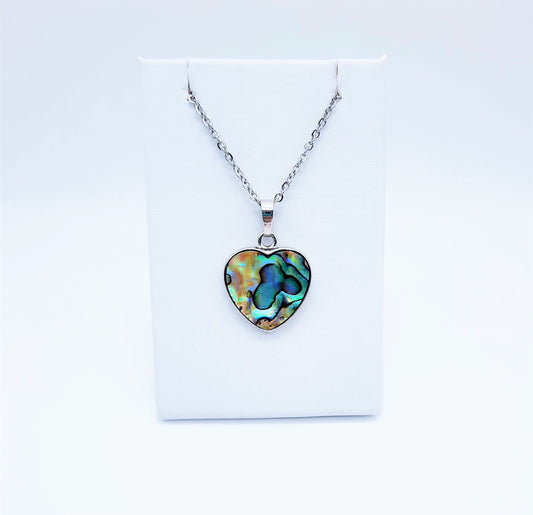 Abalone / Paua Seashell Heart Pendant Necklace