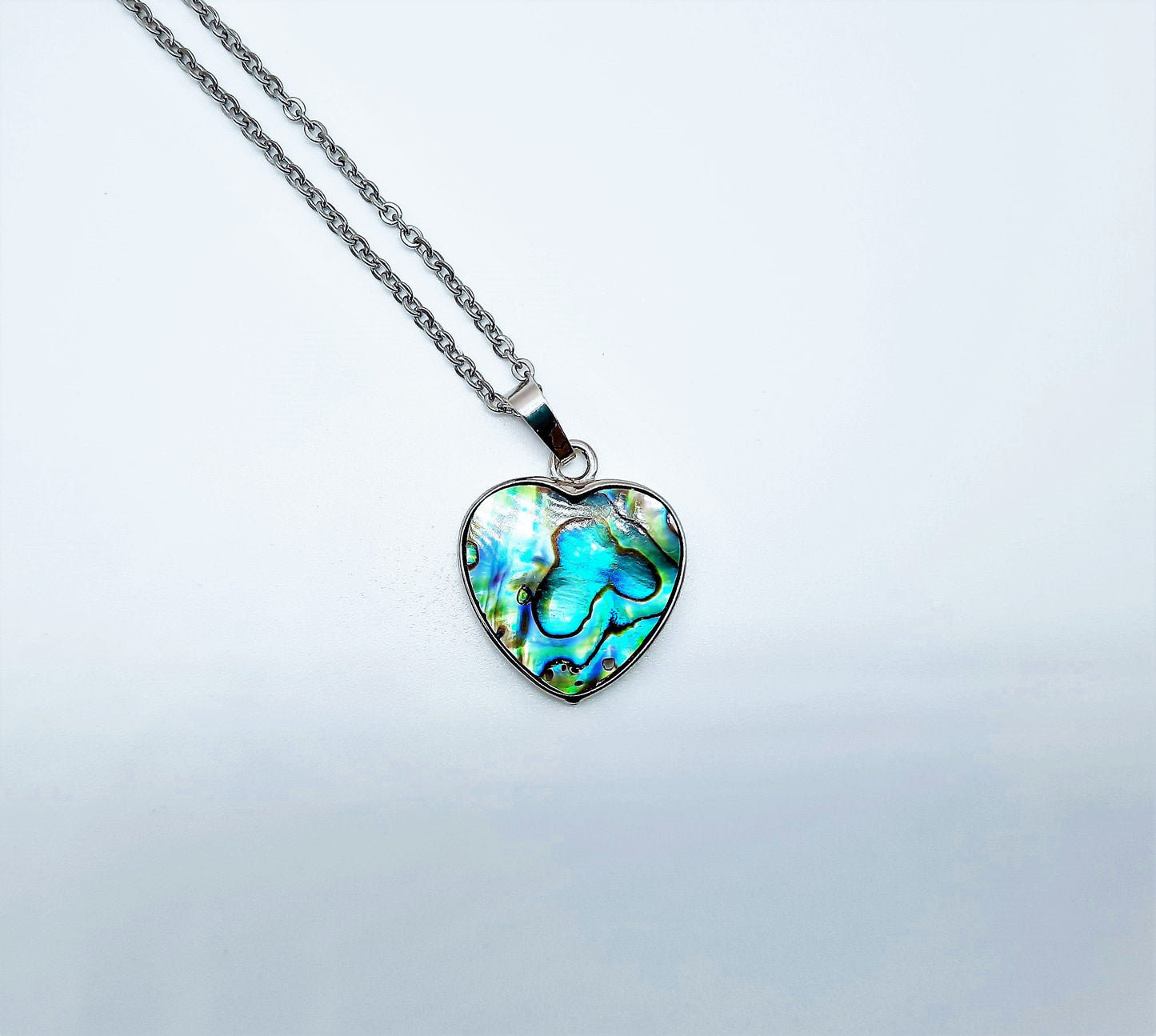 Abalone / Paua Seashell Heart Pendant Necklace