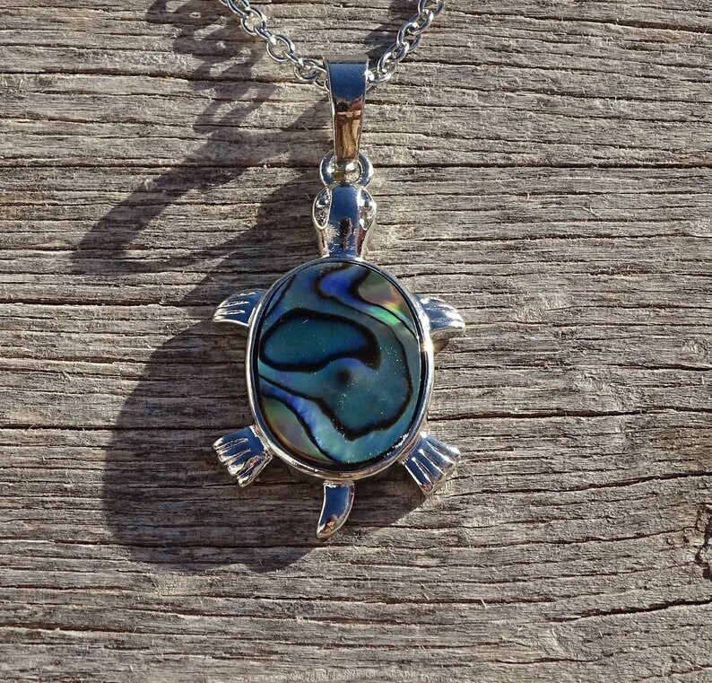 Abalone / Paua Seashell Small Sea Turtle Pendant Necklace