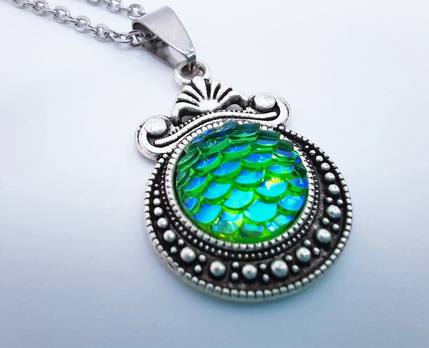 Iridescent Mermaid Scale Tibetan Necklace