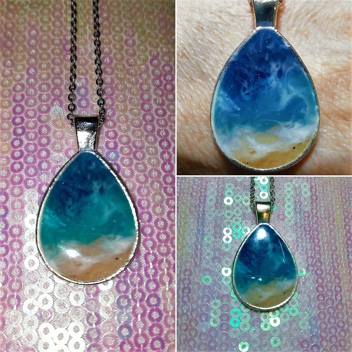 Teardrop Resin Seascape Necklace