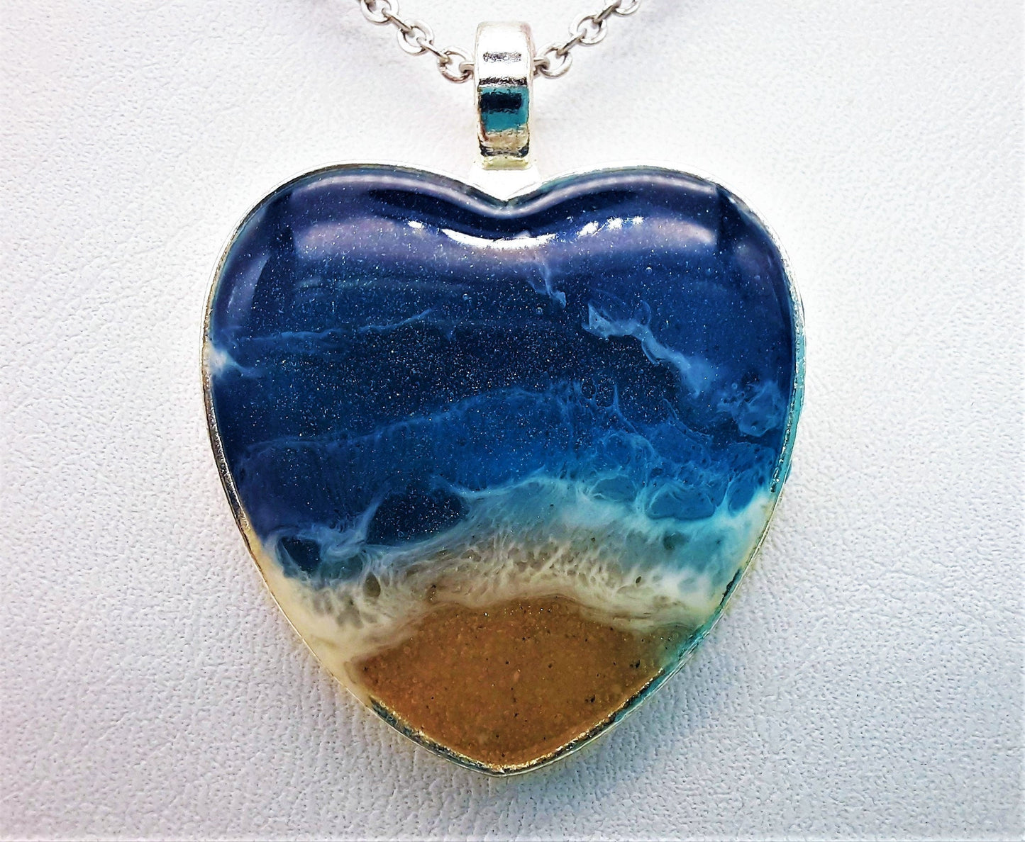 Heart Shaped Resin Seascape Necklace & Earring Set