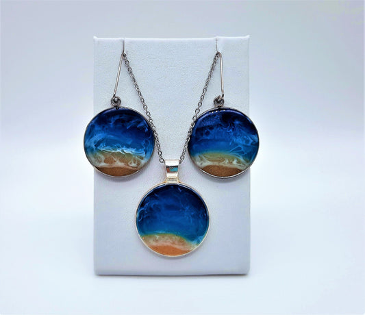 Circle Resin Seascape Necklace & Earring Set