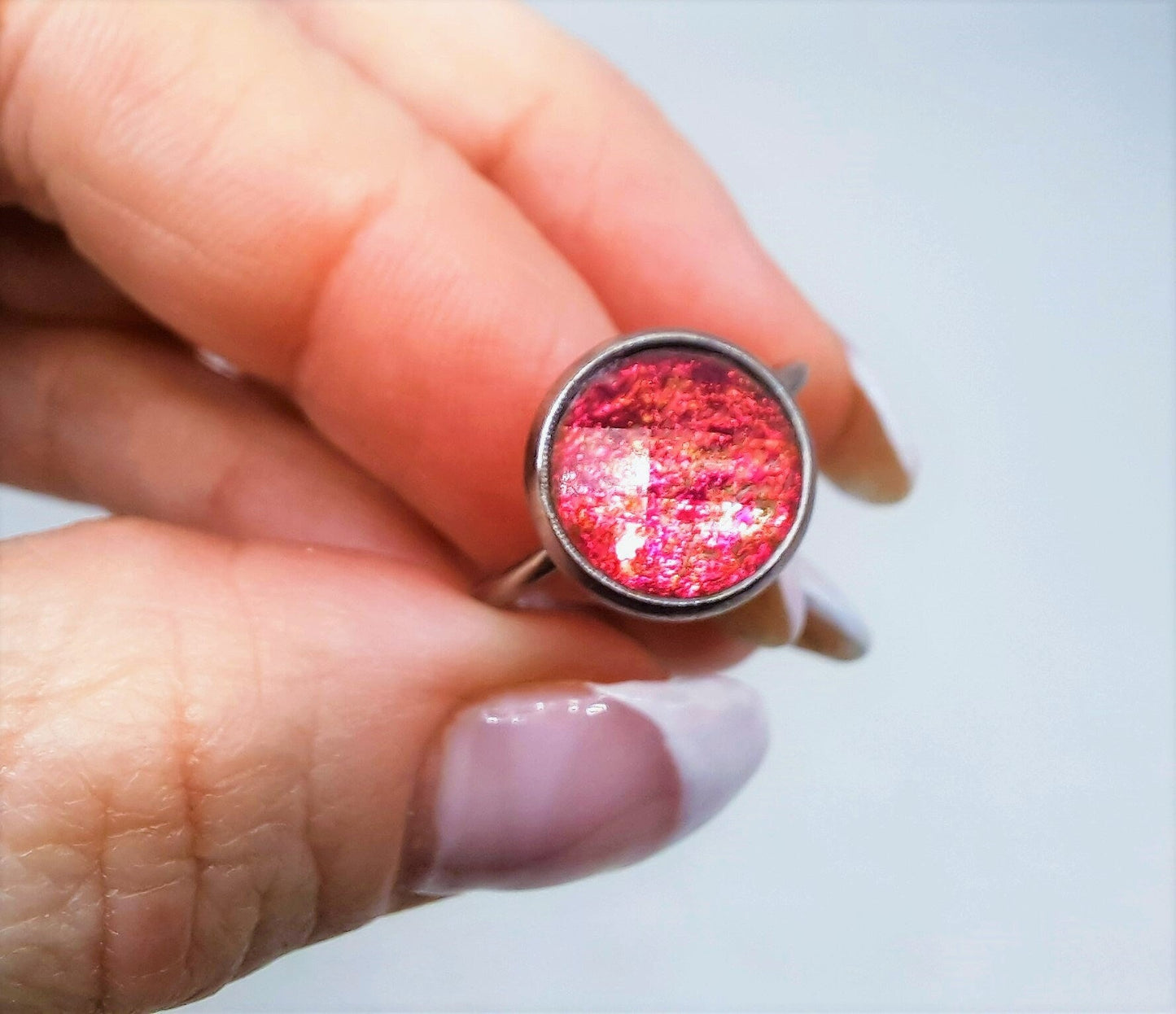 Iridescent Red / Yellow Rhinestone Finger Cuff Ring, Size 7