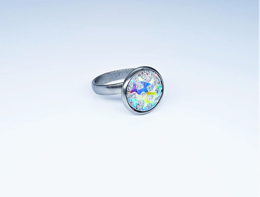 Iridescent White Pearlescent Resin Ring, Adjustable
