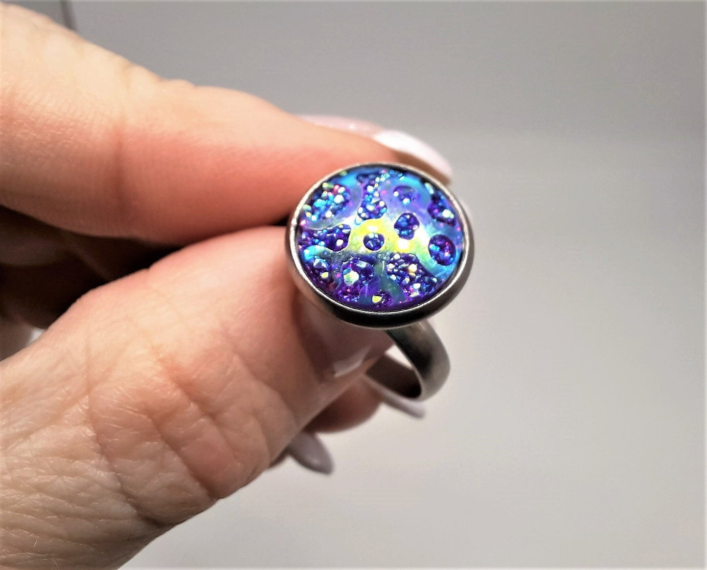 Iridescent Purple Resin Ring, Adjustable