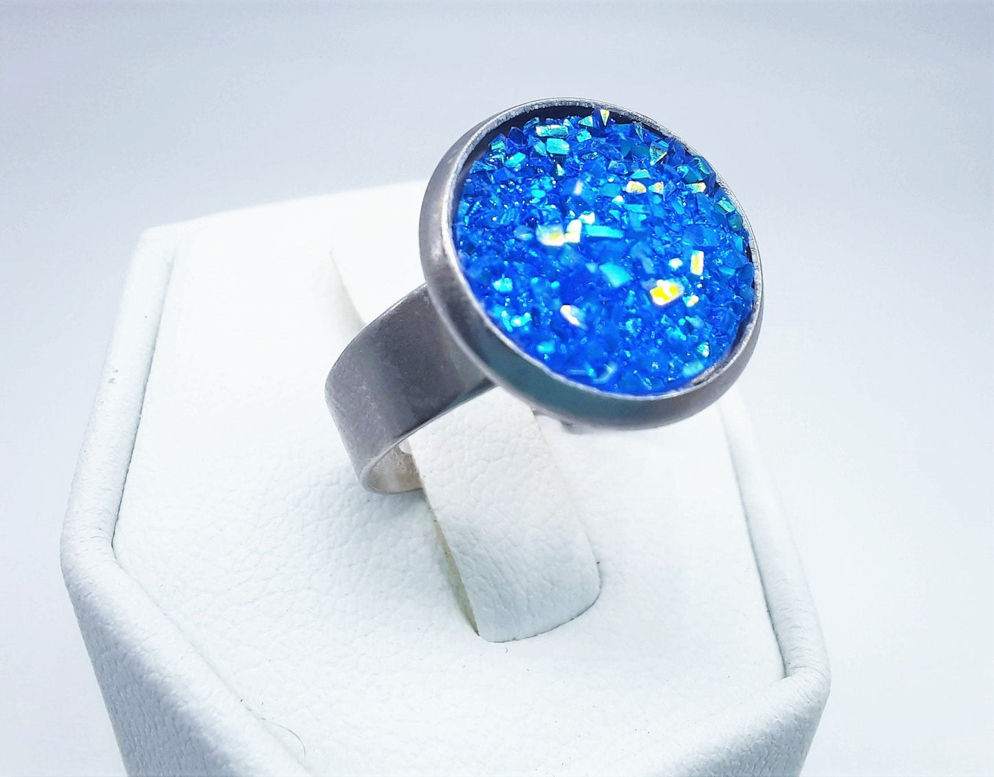 Iridescent Druzy  Stainless Steel Ring - Adjustable