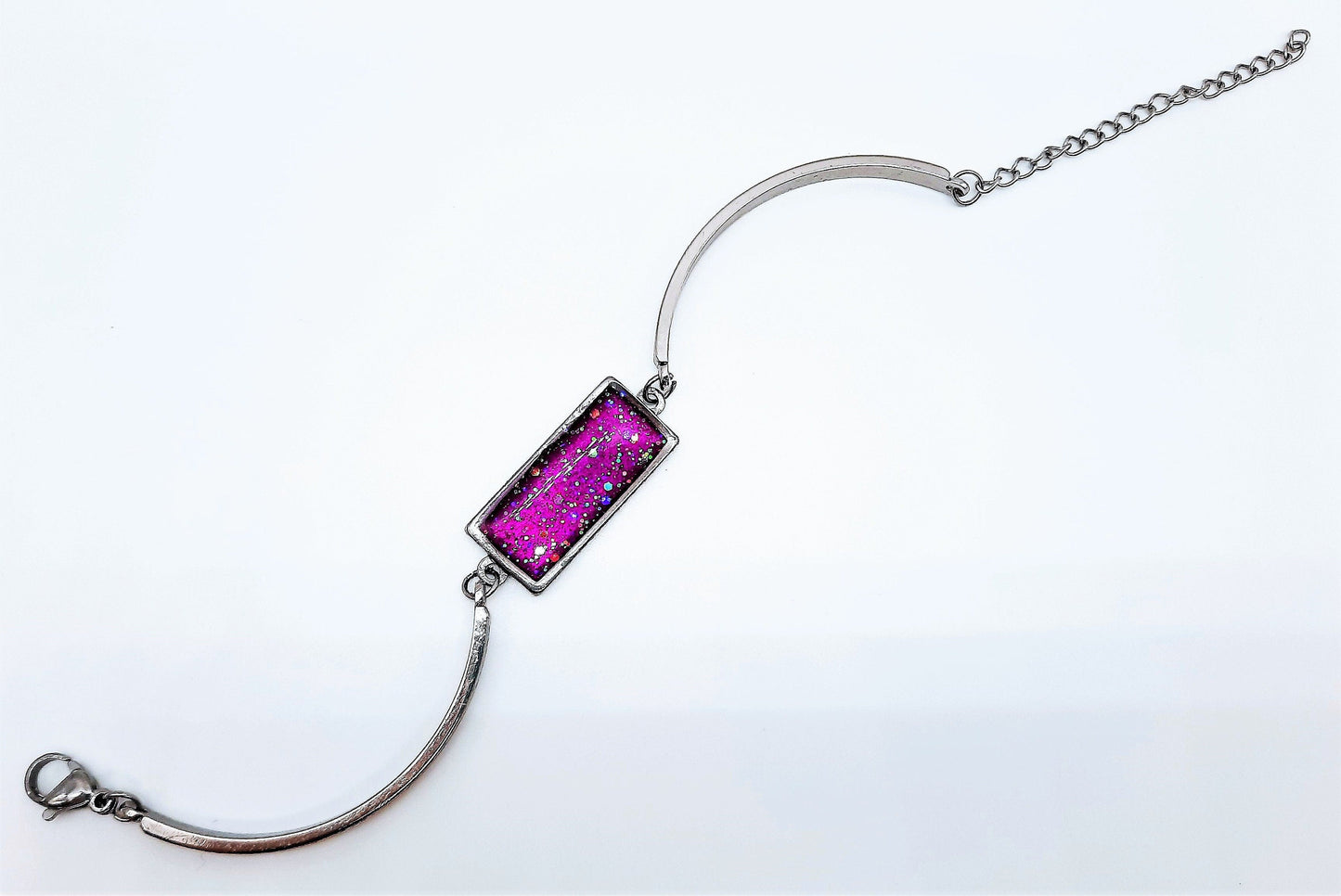 Iridescent Purple Rectangle Adjustable Bangle Bracelet