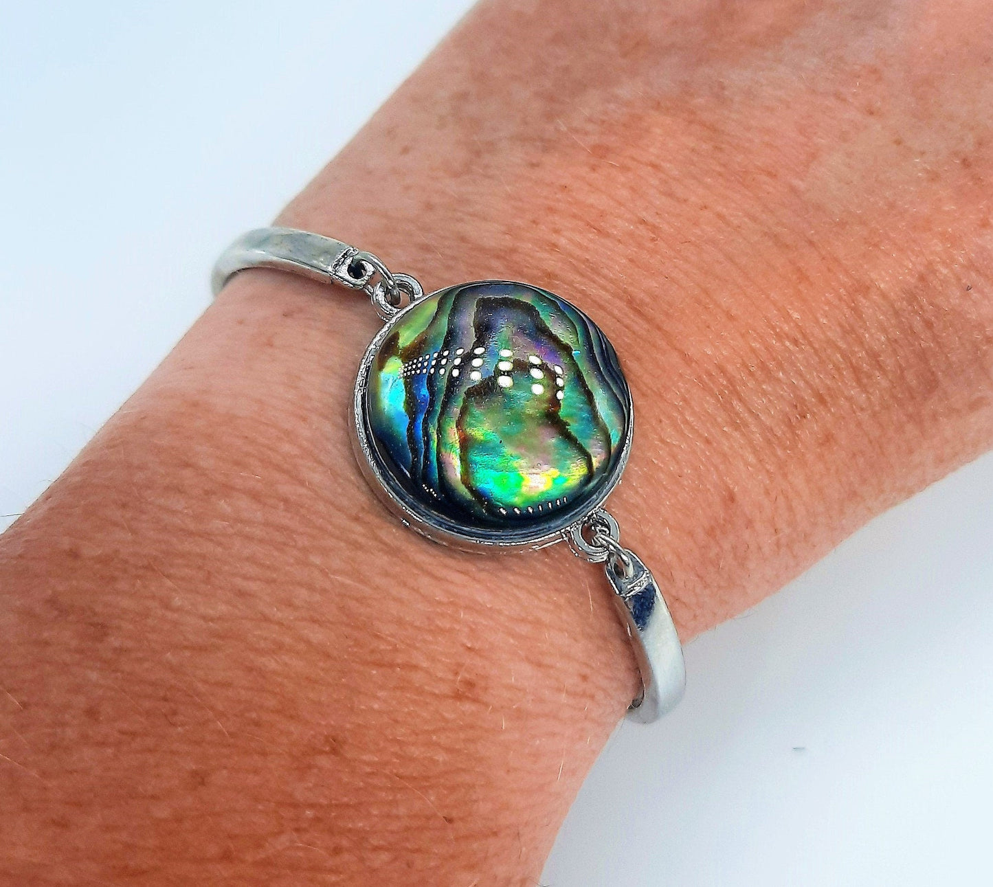 Abalone / Paua Seashell Adjustable Bangle Bracelet