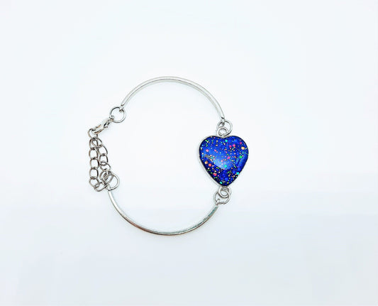 Iridescent Blue Heart Adjustable Bangle Bracelet