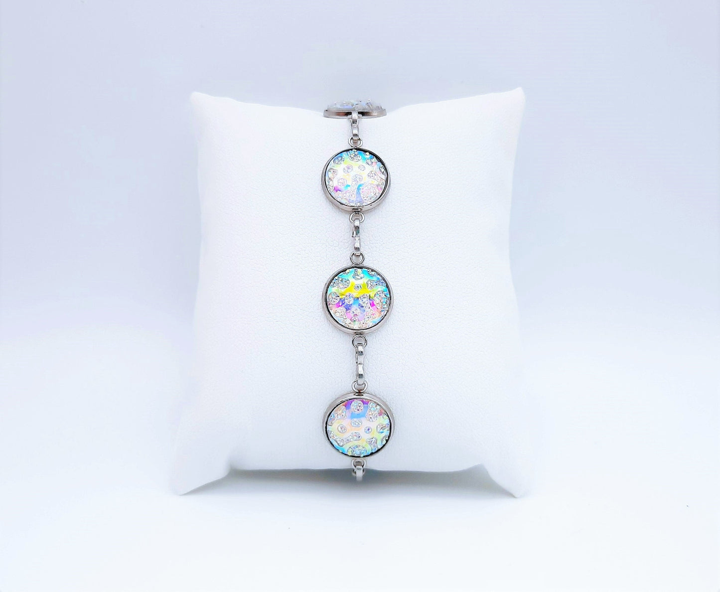 Iridescent White Resin Link Bracelet