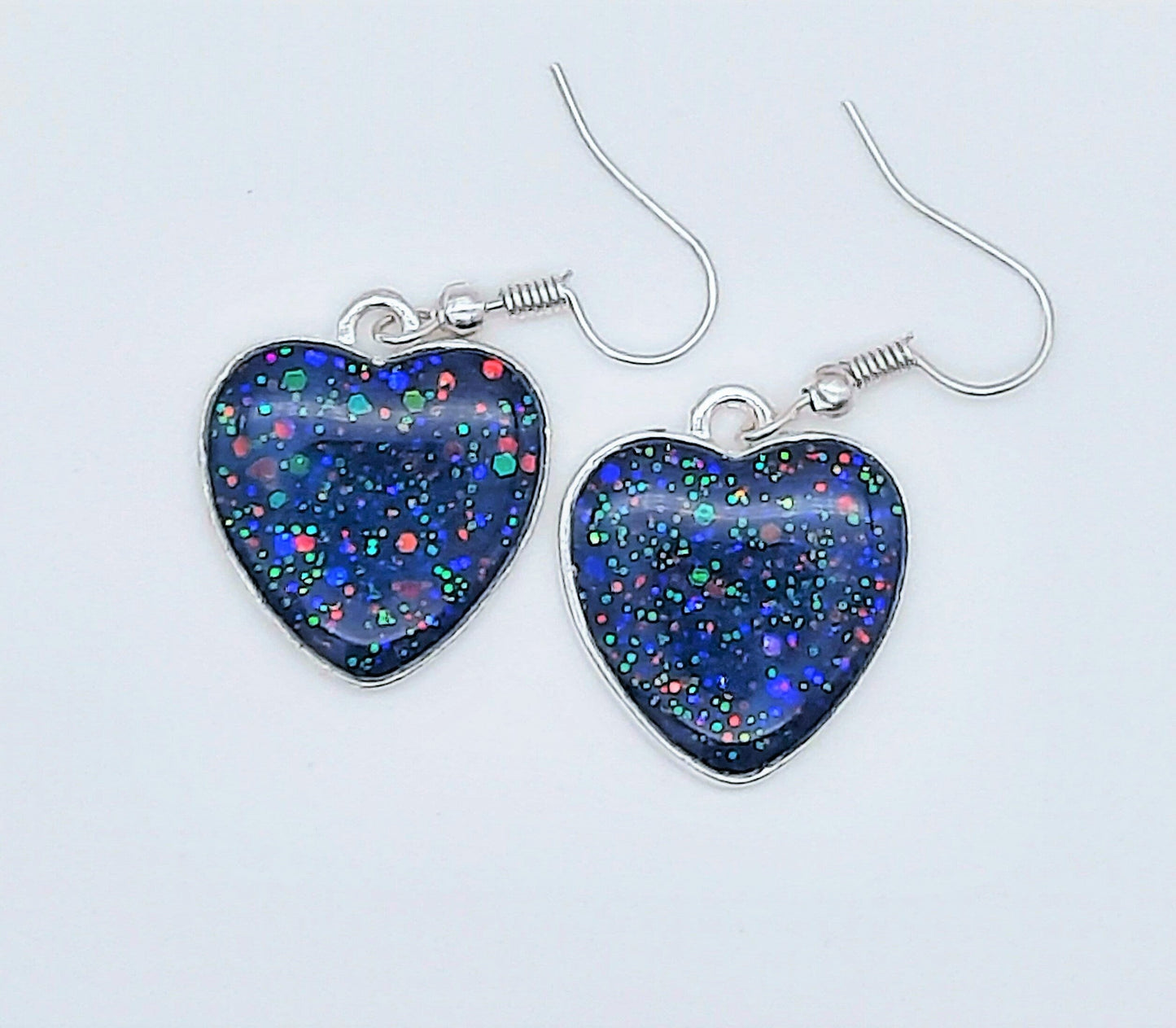 Dark Blue Sparkle Heart Shaped Resin Earrings