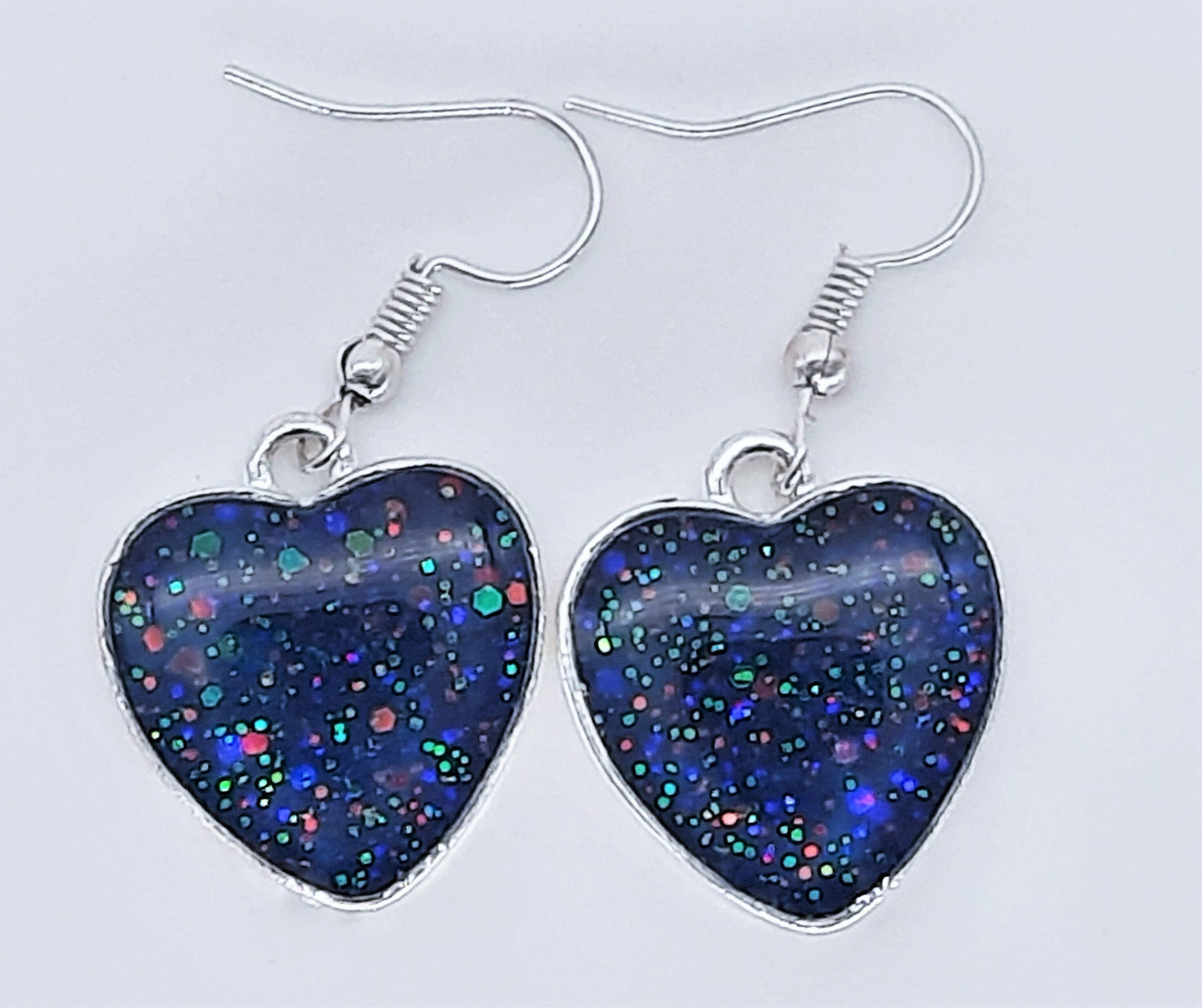 Dark Blue Sparkle Heart Shaped Resin Earrings