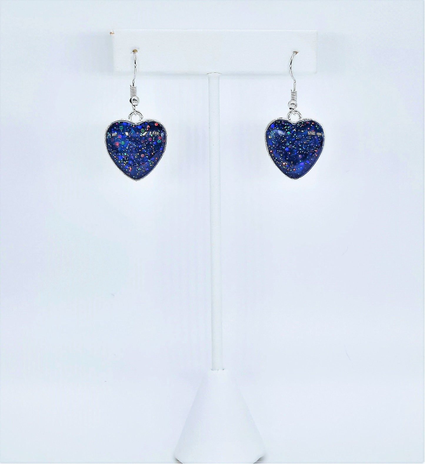Dark Blue Sparkle Heart Shaped Resin Earrings