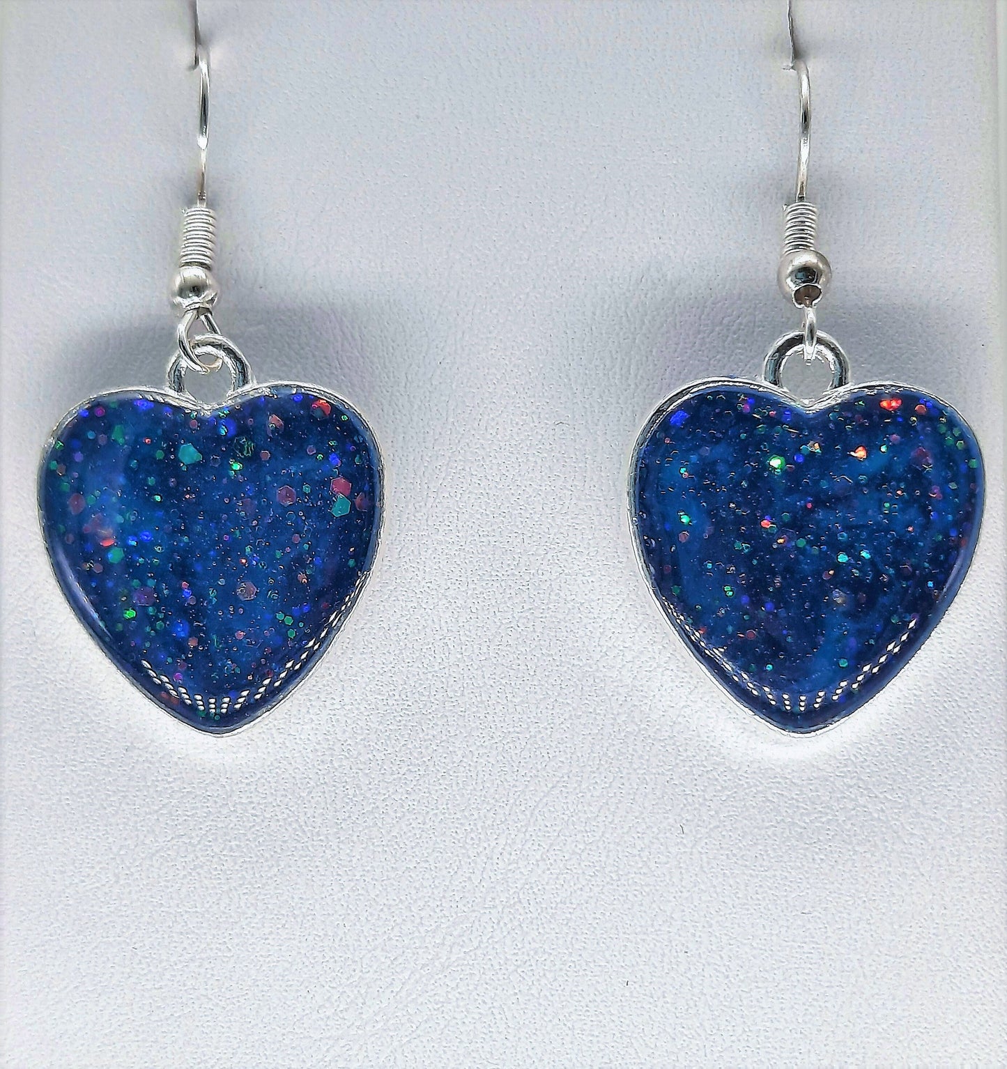 Dark Blue Sparkle Heart Shaped Resin Earrings