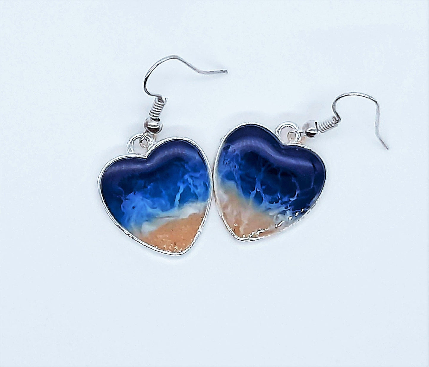 Heart Shaped Resin Seascape Earrings