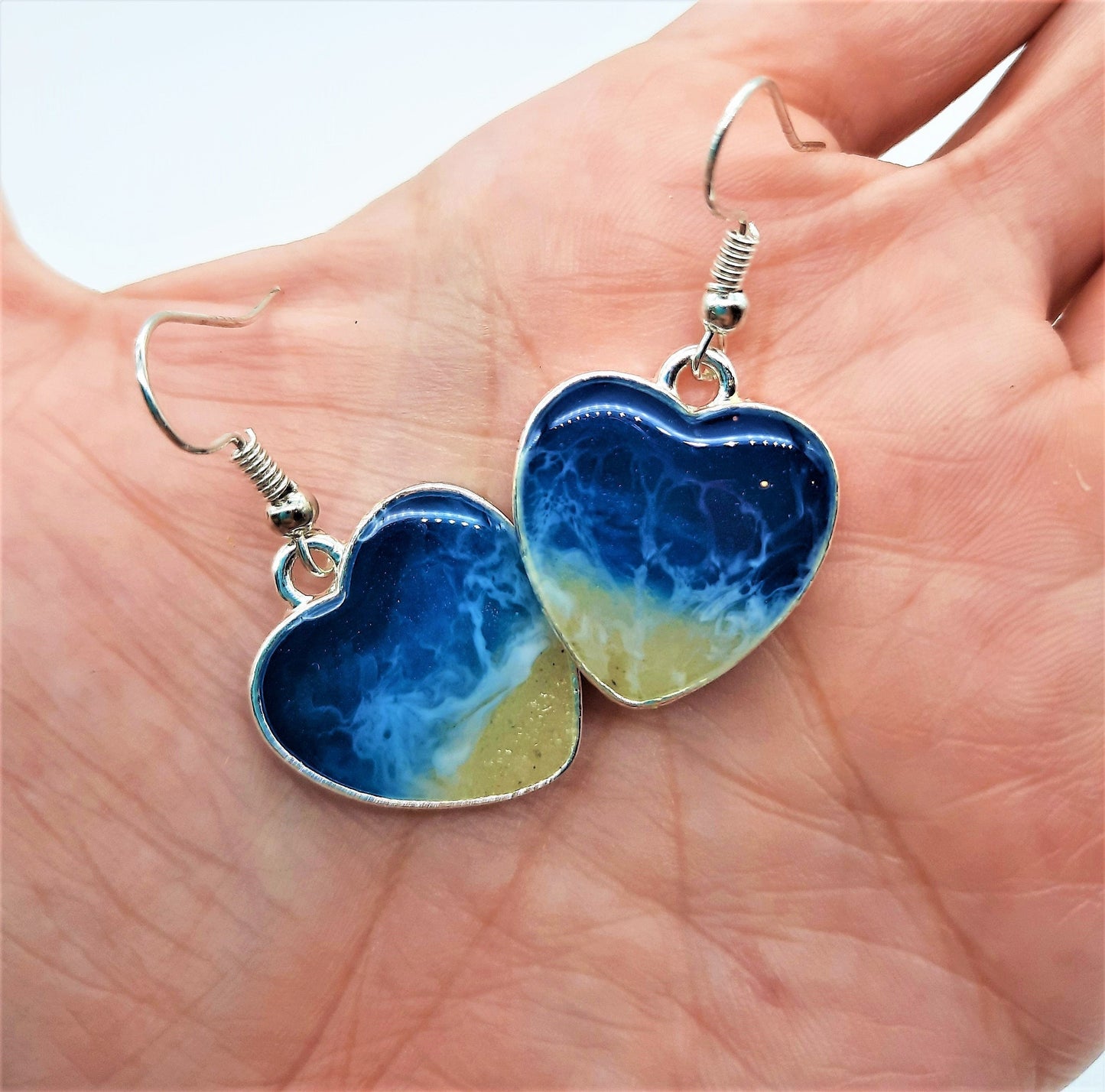 Heart Shaped Resin Seascape Necklace & Earring Set
