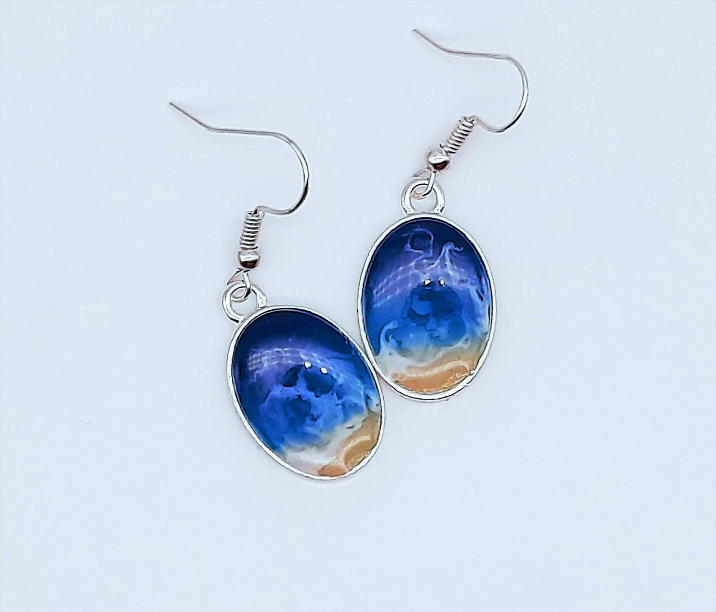 Small Oval Resin Seascape Earrings