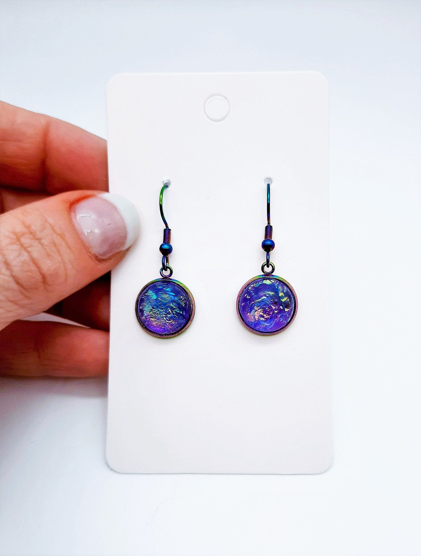 Purple Iridescent Resin Earrings