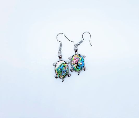 Abalone / Paua Seashell Sea Turtle Dangle Earrings