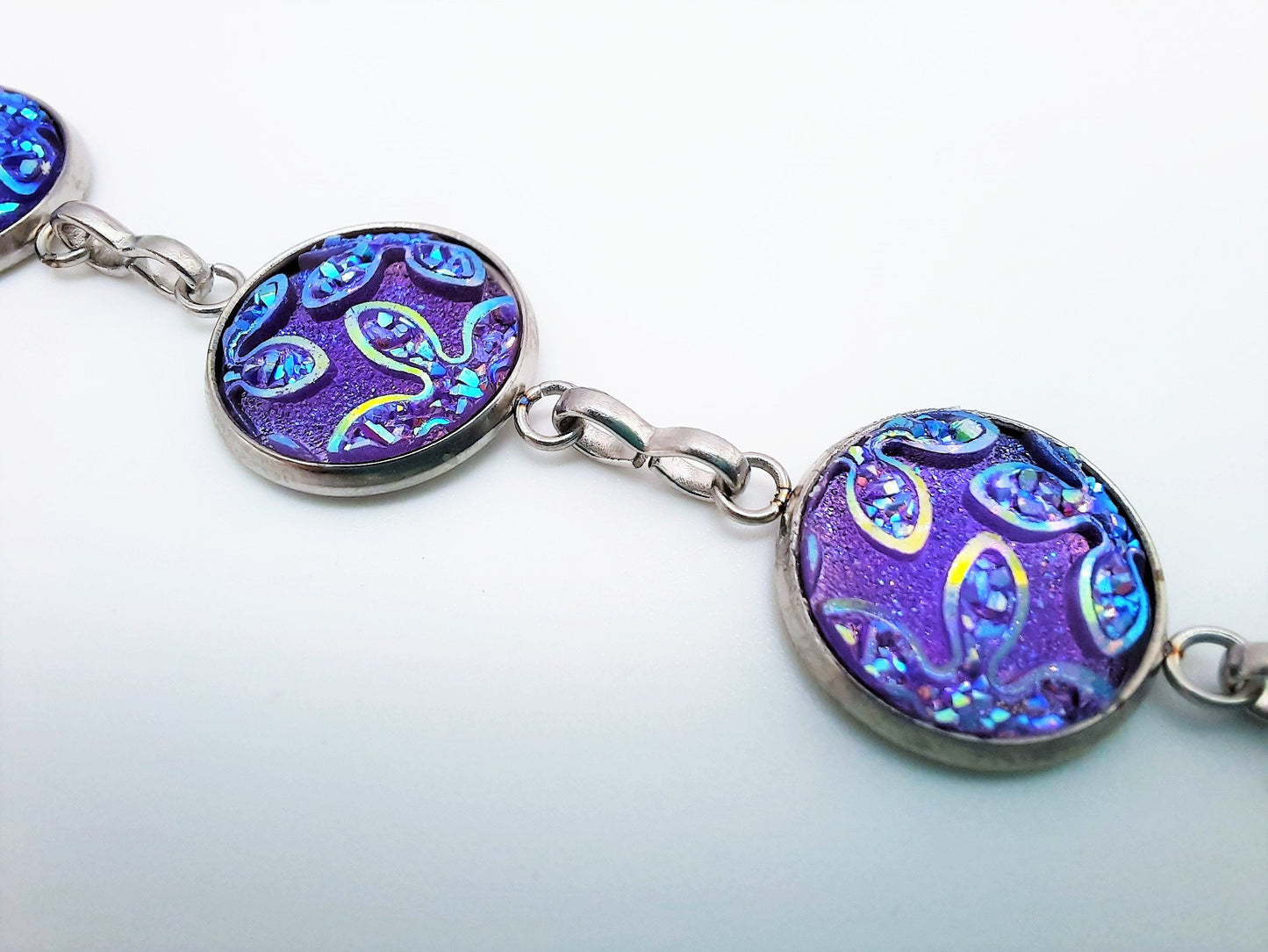 Purple Iridescent Resin Link Bracelet