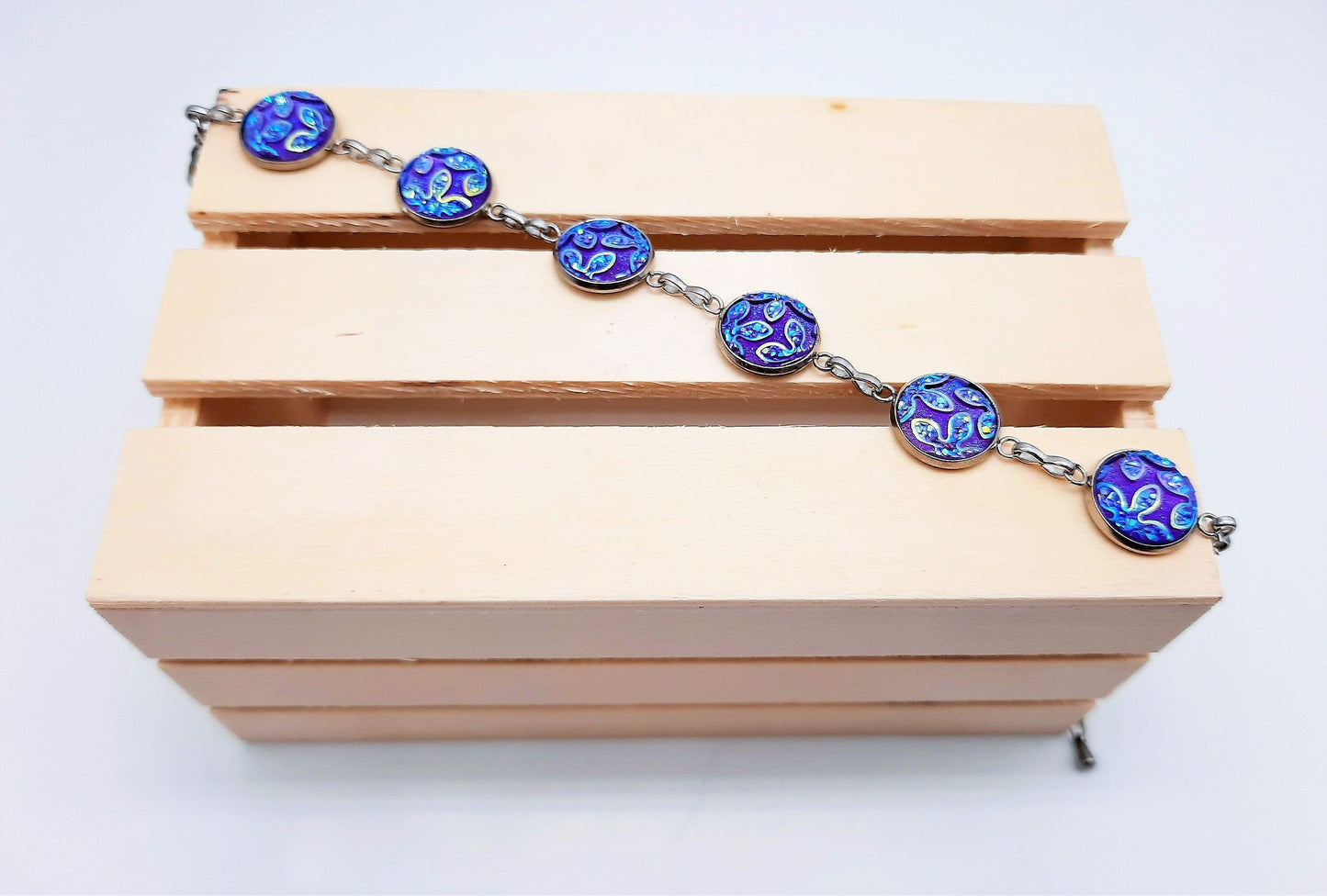 Purple Iridescent Resin Link Bracelet