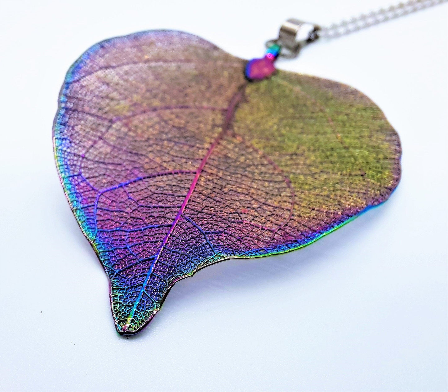 Rainbow Chromium Leaf Necklace