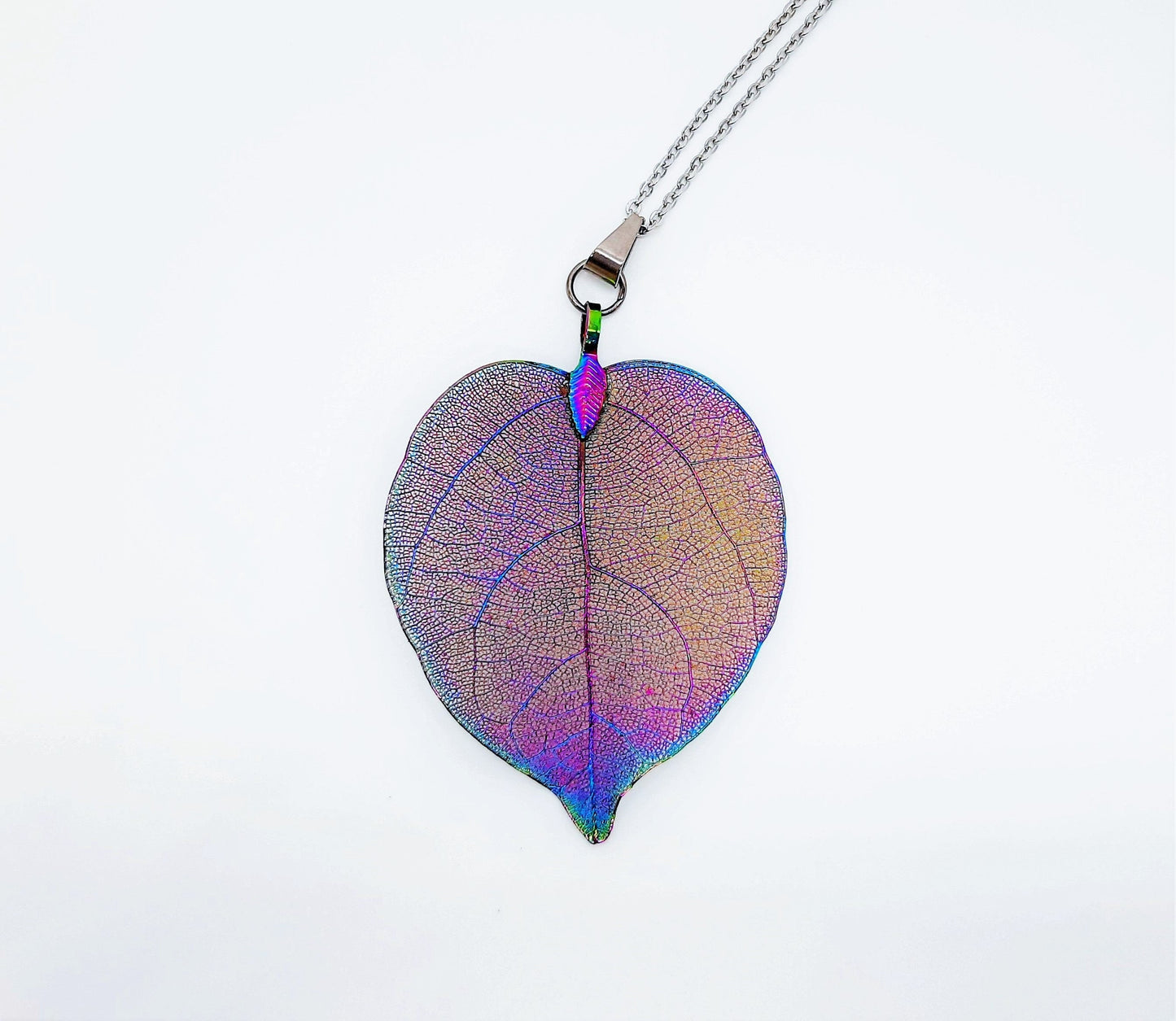 Rainbow Chromium Leaf Necklace