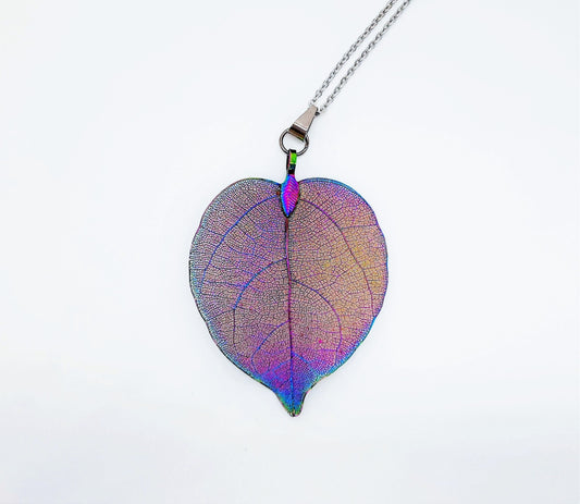 Rainbow Chromium Leaf Necklace