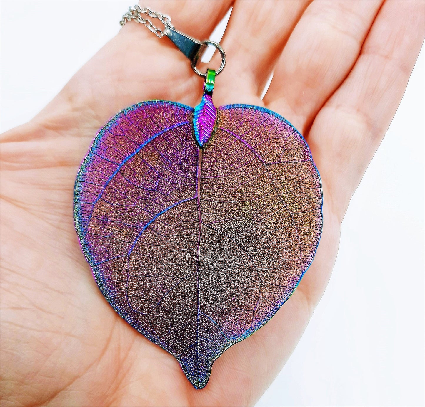 Rainbow Chromium Leaf Necklace