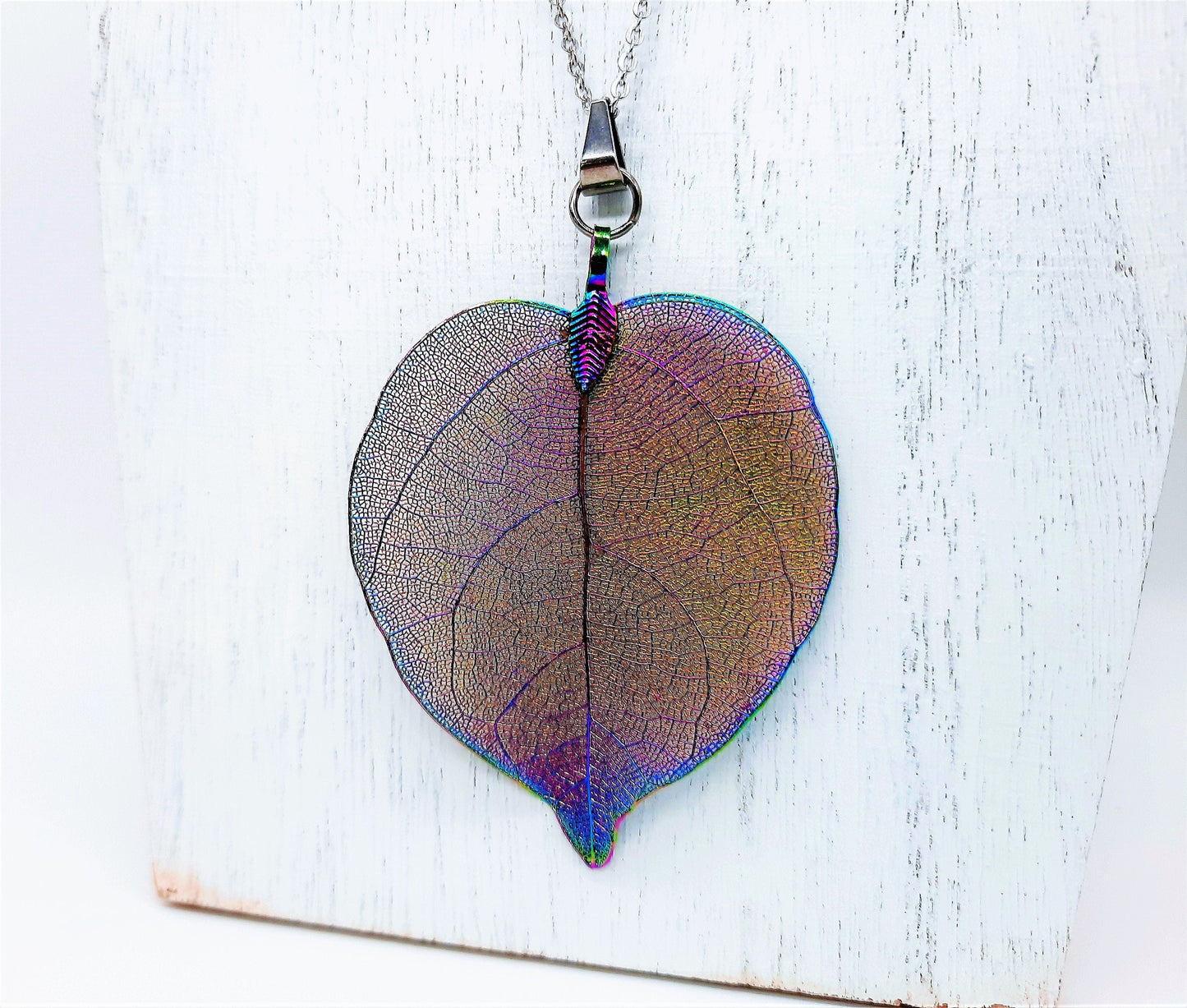 Rainbow Chromium Leaf Necklace