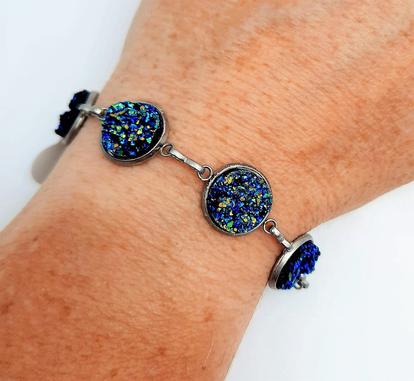 Iridescent Druzy Stone Link Bracelet