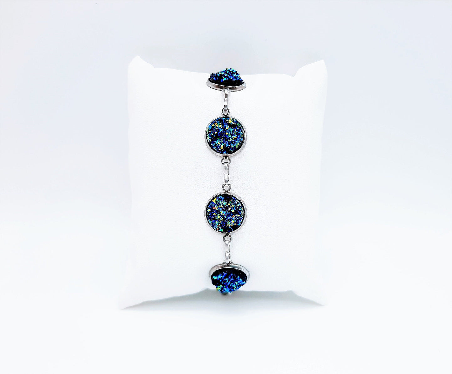 Iridescent Druzy Stone Link Bracelet