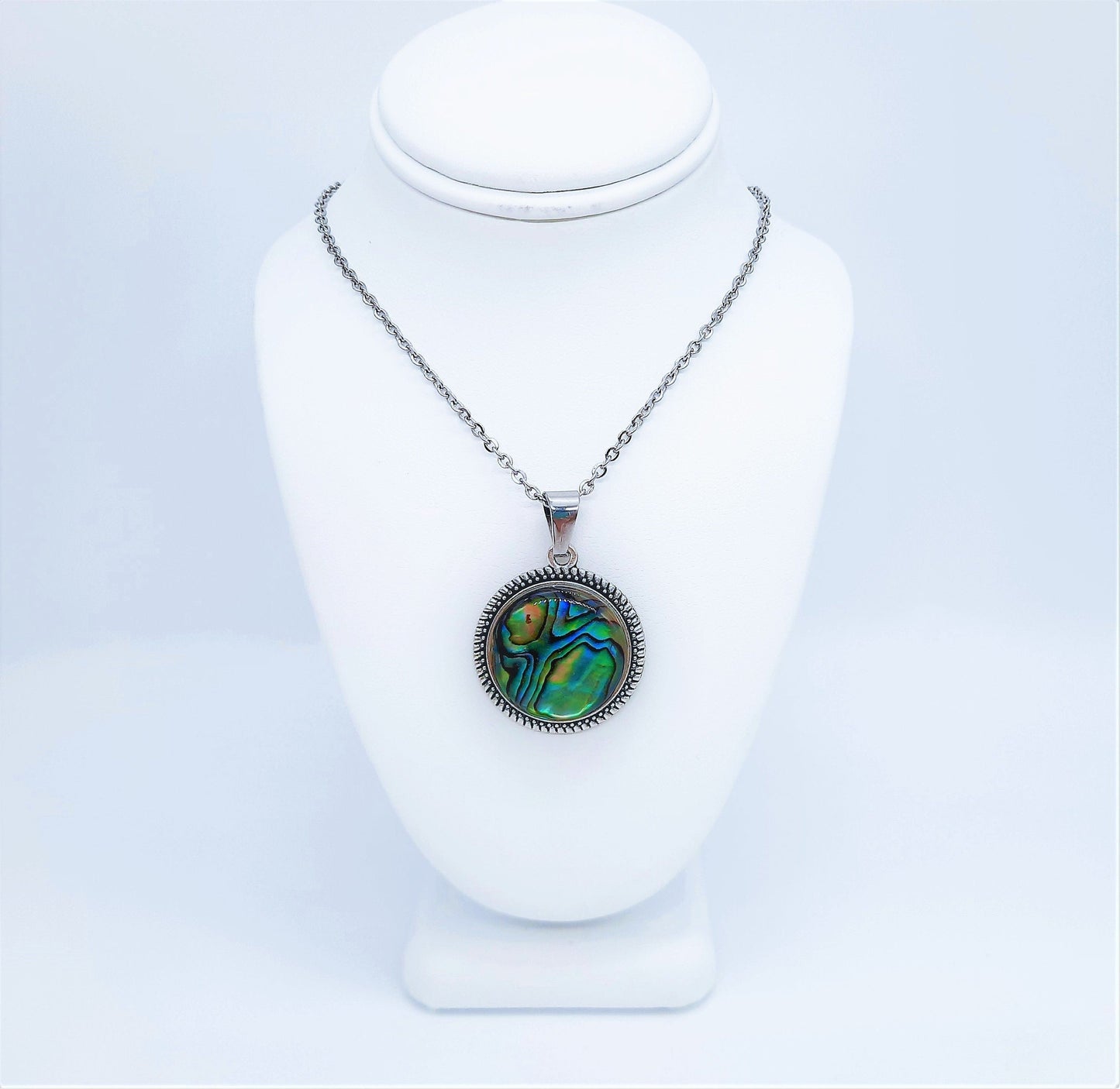 Abalone / Paua Seashell Tibetan Style Pendant Necklace & Earring Set