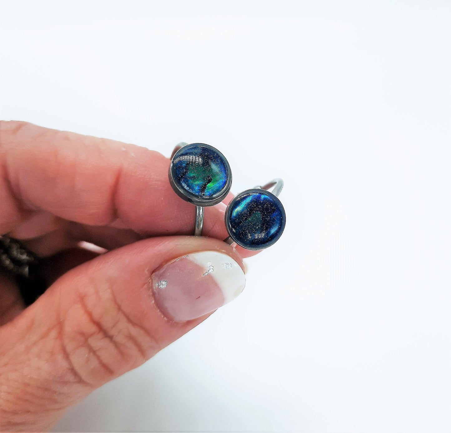 Abalone / Paua Seahhell Stainless Steel Cuff Finger Ring, Size 8