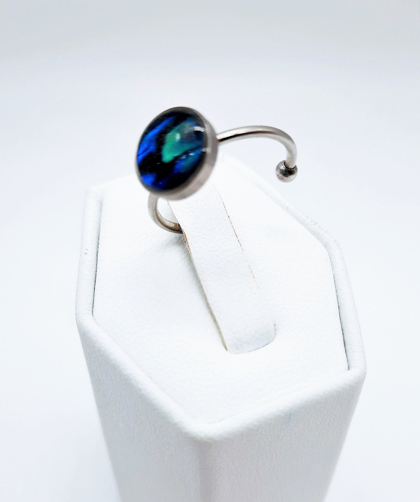 Abalone / Paua Seahhell Stainless Steel Cuff Finger Ring, Size 8