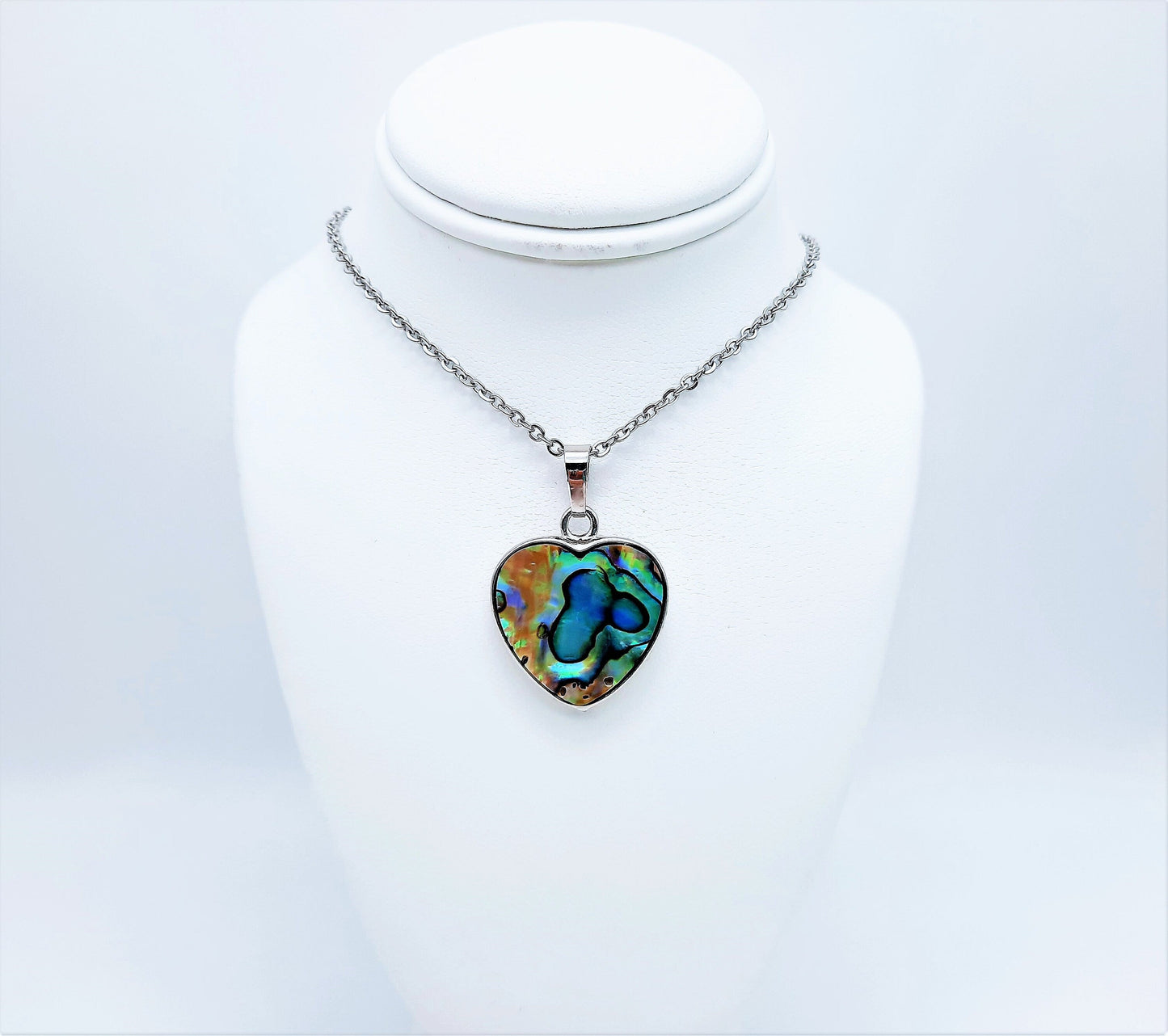Abalone / Paua Seashell Heart Pendant Necklace