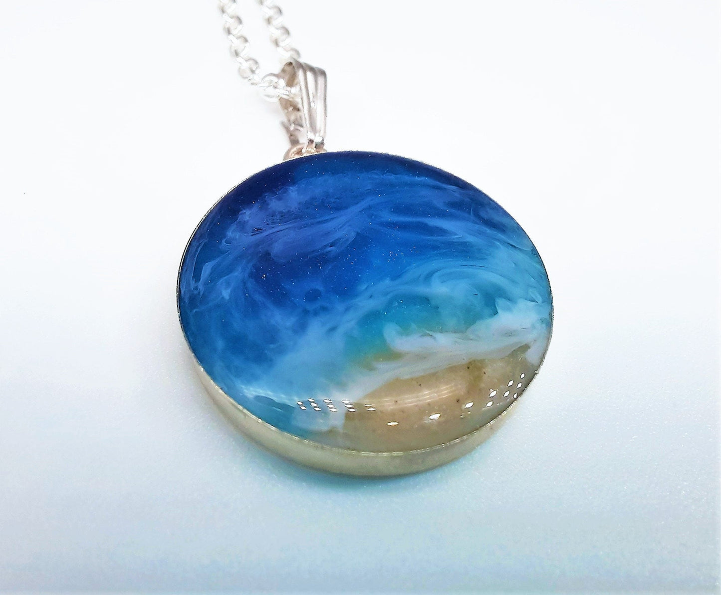 925 Sterling Silver Resin Seascape Necklace