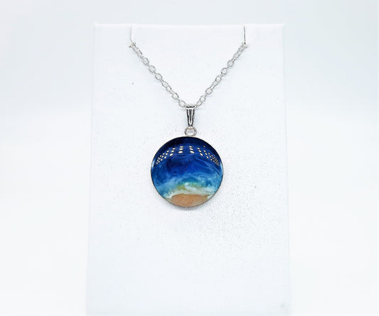 925 Sterling Silver Resin Seascape Necklace