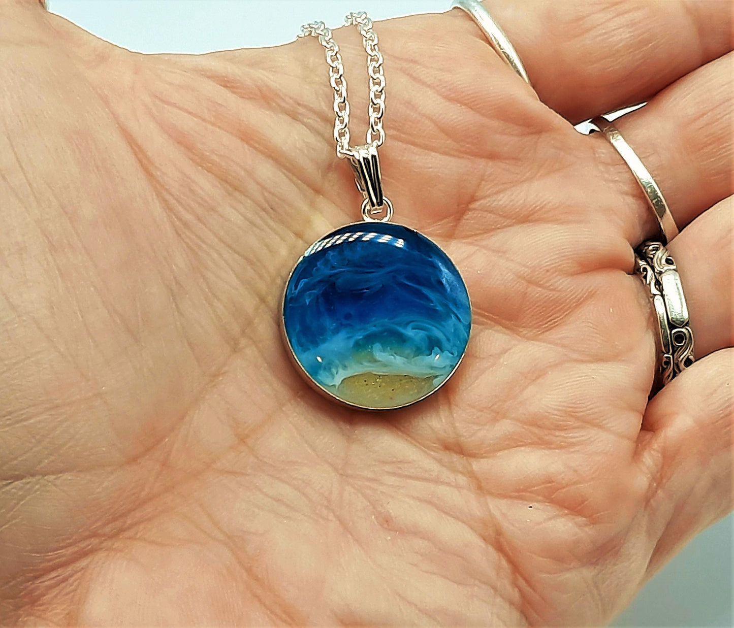 925 Sterling Silver Resin Seascape Necklace
