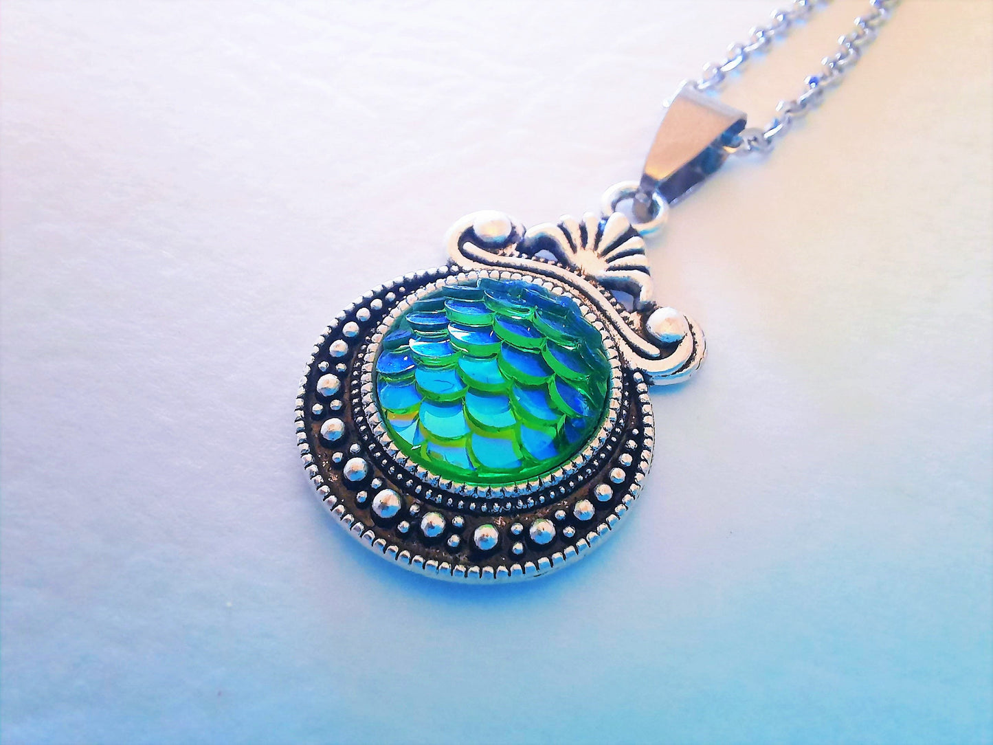 Iridescent Mermaid Scale Tibetan Necklace