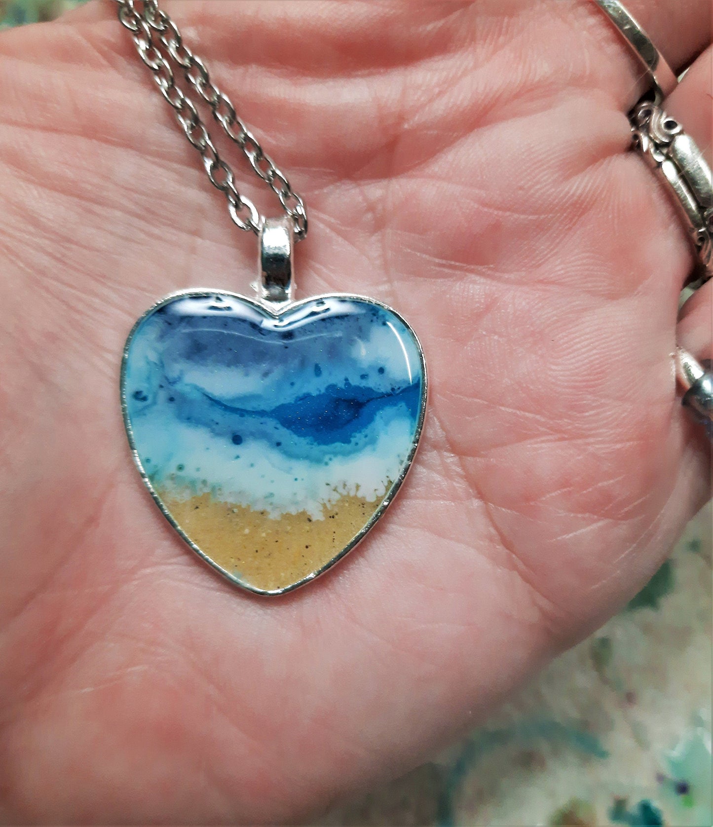 Heart Shaped Resin Seascape Necklace