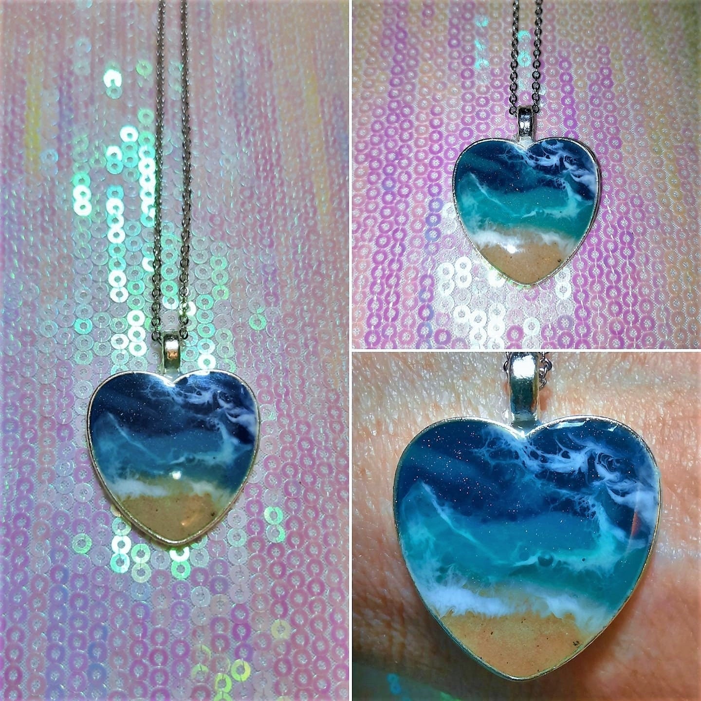 Heart Shaped Resin Seascape Necklace