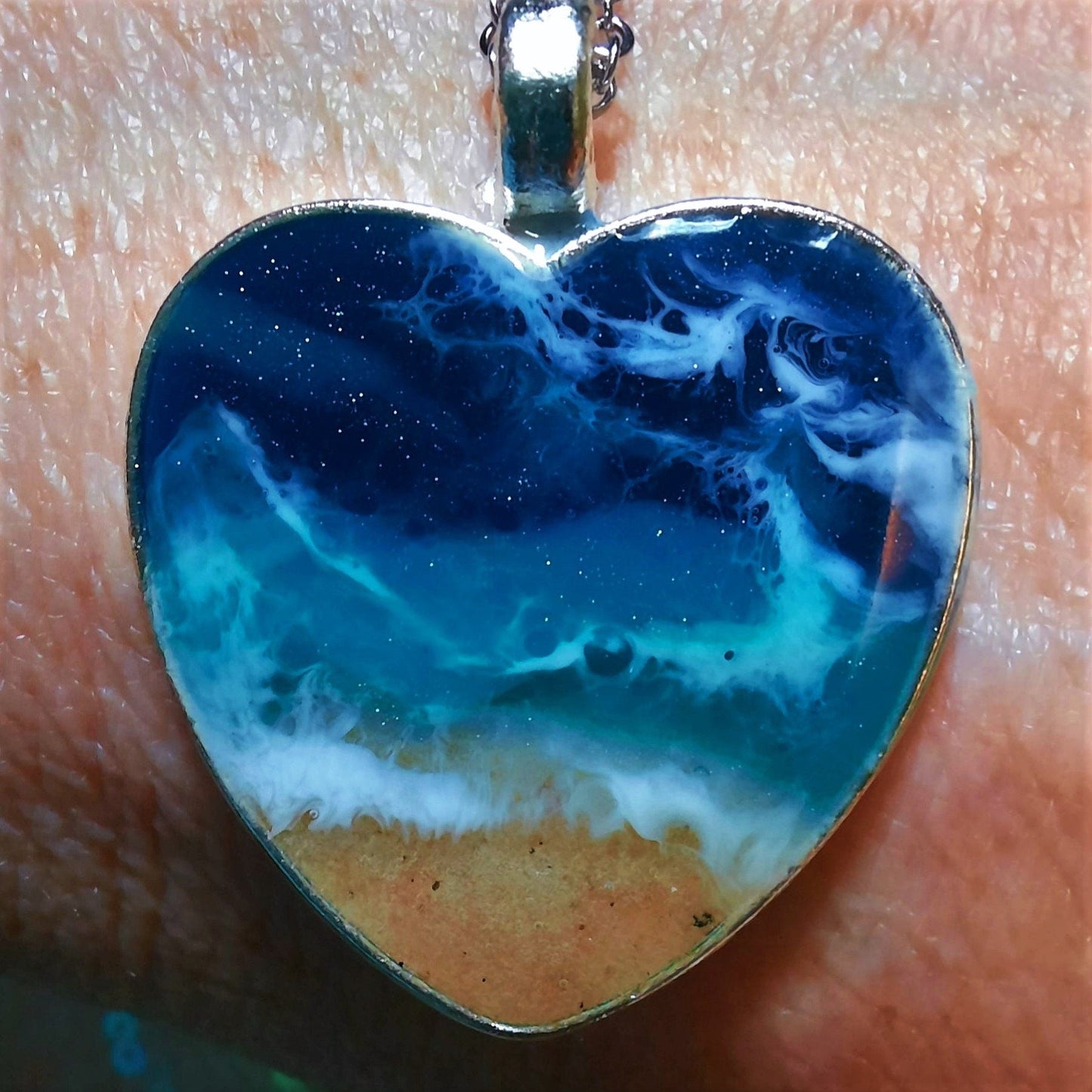 Heart Shaped Resin Seascape Necklace