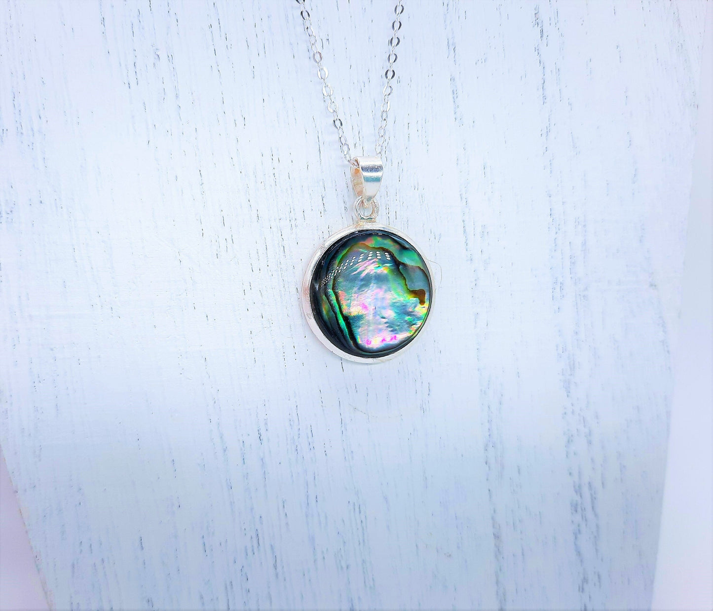 925 Sterling Silver Abalone / Paua Seashell Necklace