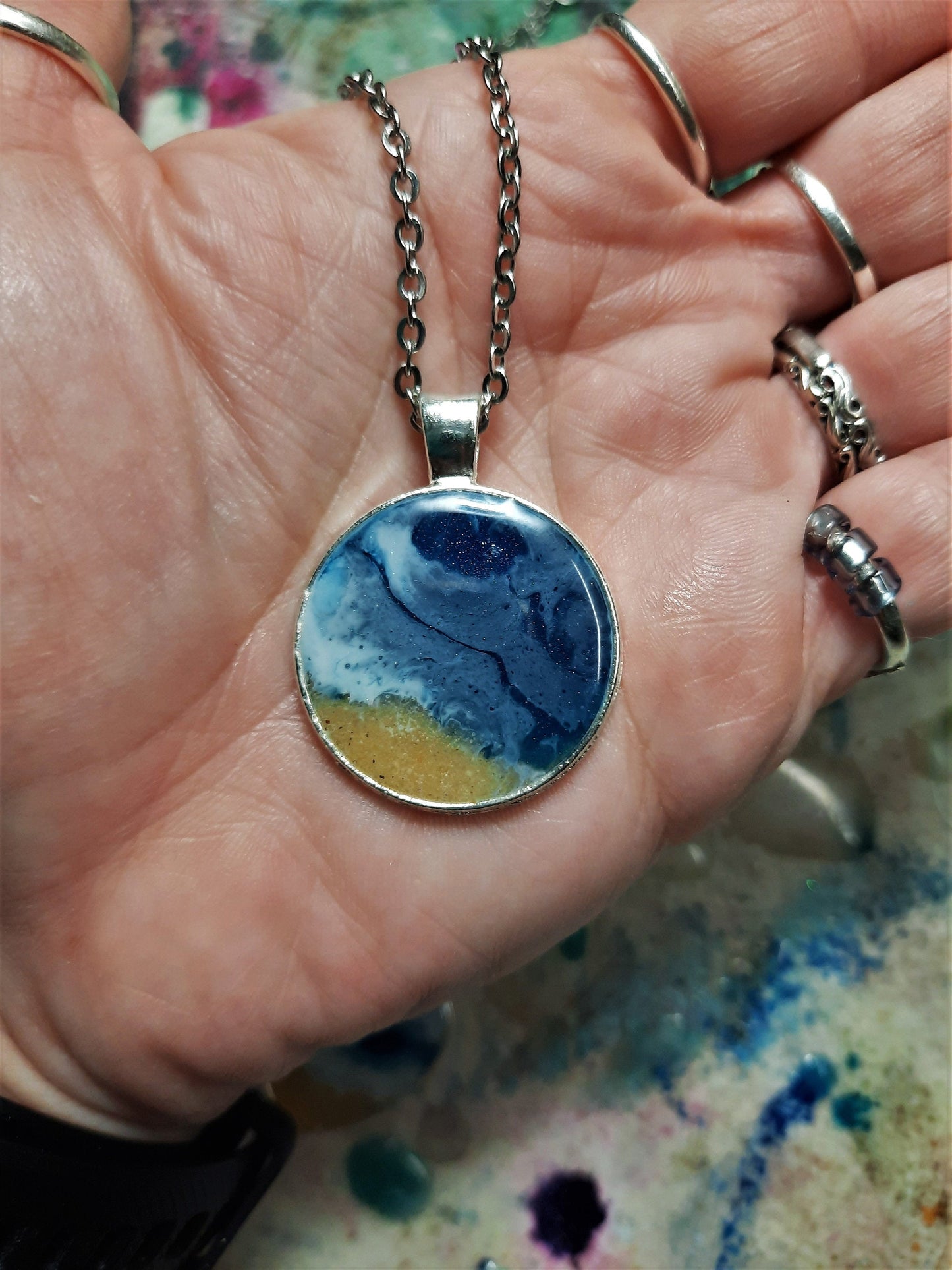 Circle Resin Seascape Necklace