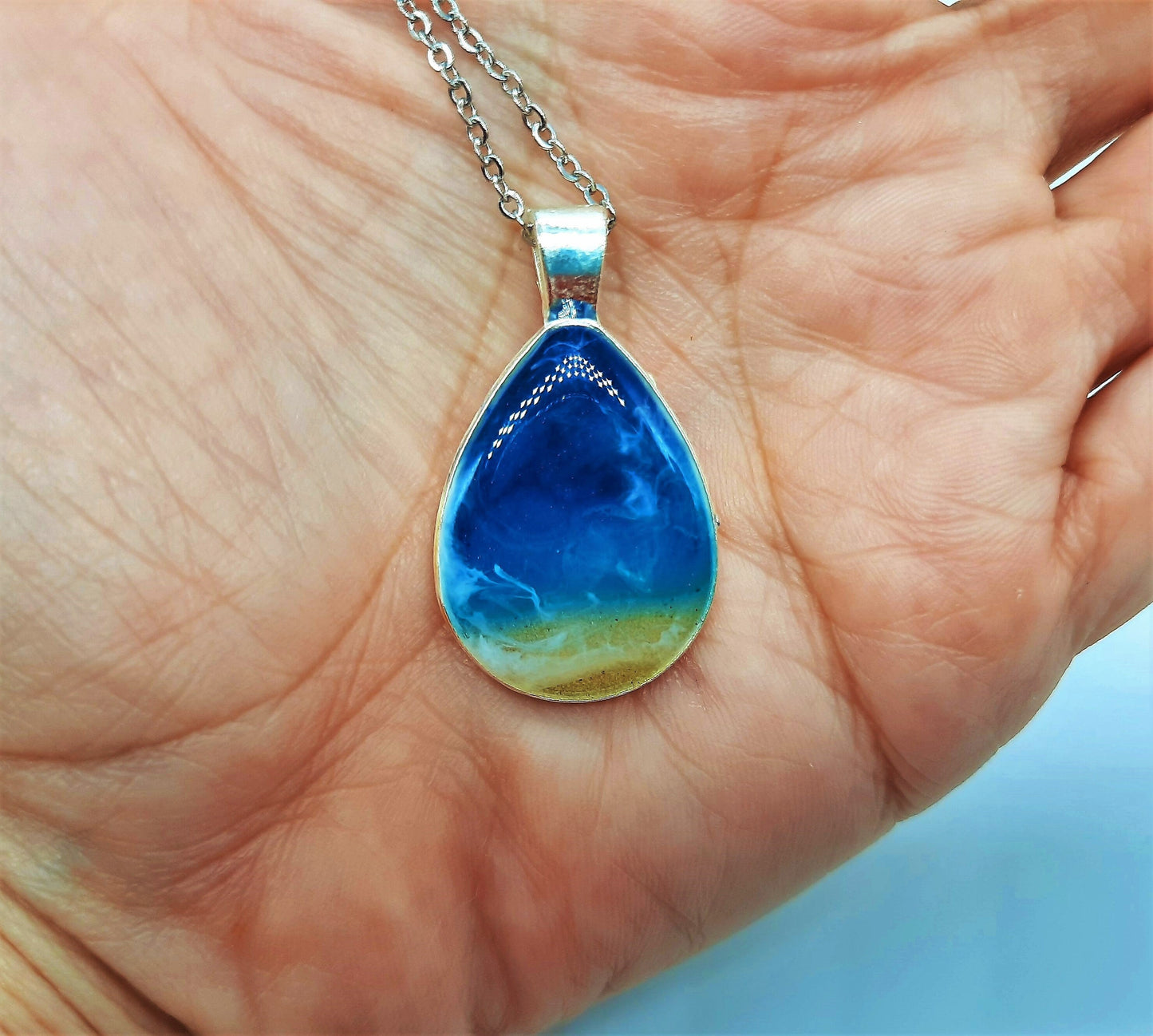 Teardrop Resin Seascape Necklace