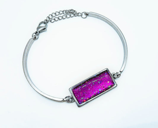 Iridescent Purple Rectangle Adjustable Bangle Bracelet