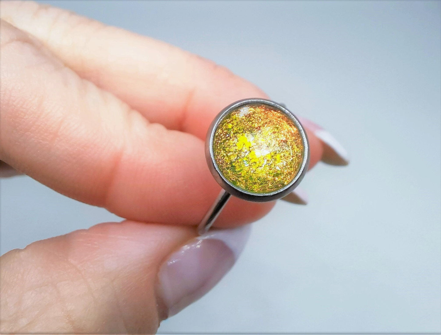 Iridescent Green / Copper Rhinestone Finger Cuff Ring, Size 7